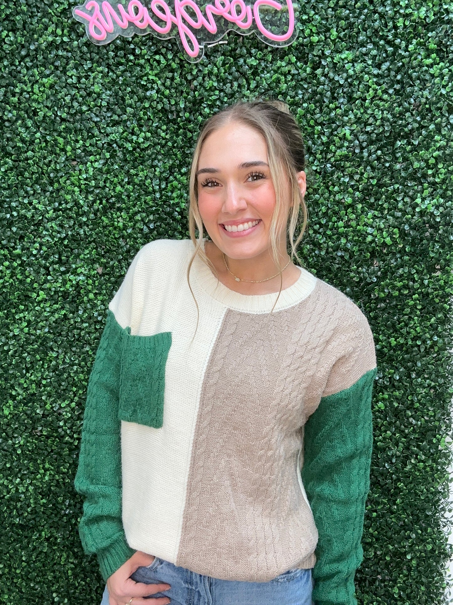 Color Block Knit Sweater | Green