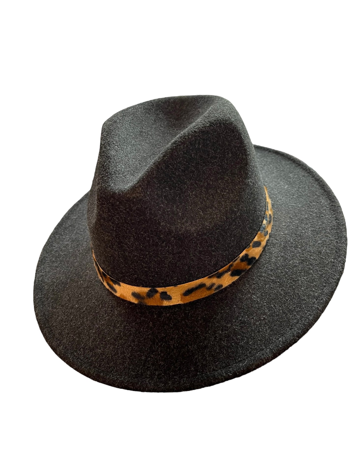 Heather Black Hat with Leopard Print Hat Band