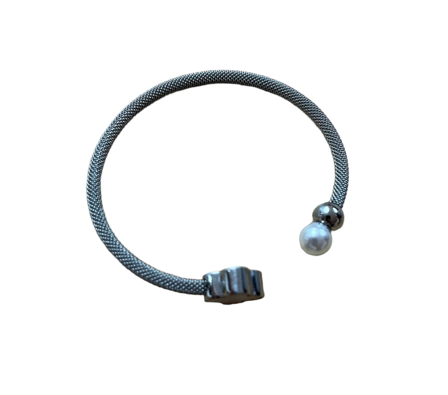 Silver and Pearl Cuff Bangle Bracelet
