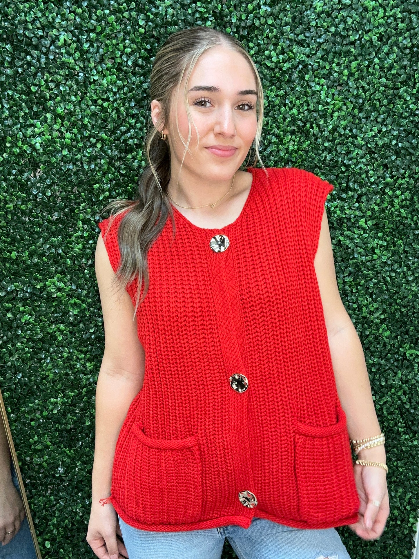 The Flirt-Button Down Sweater Vest | Fiery Red