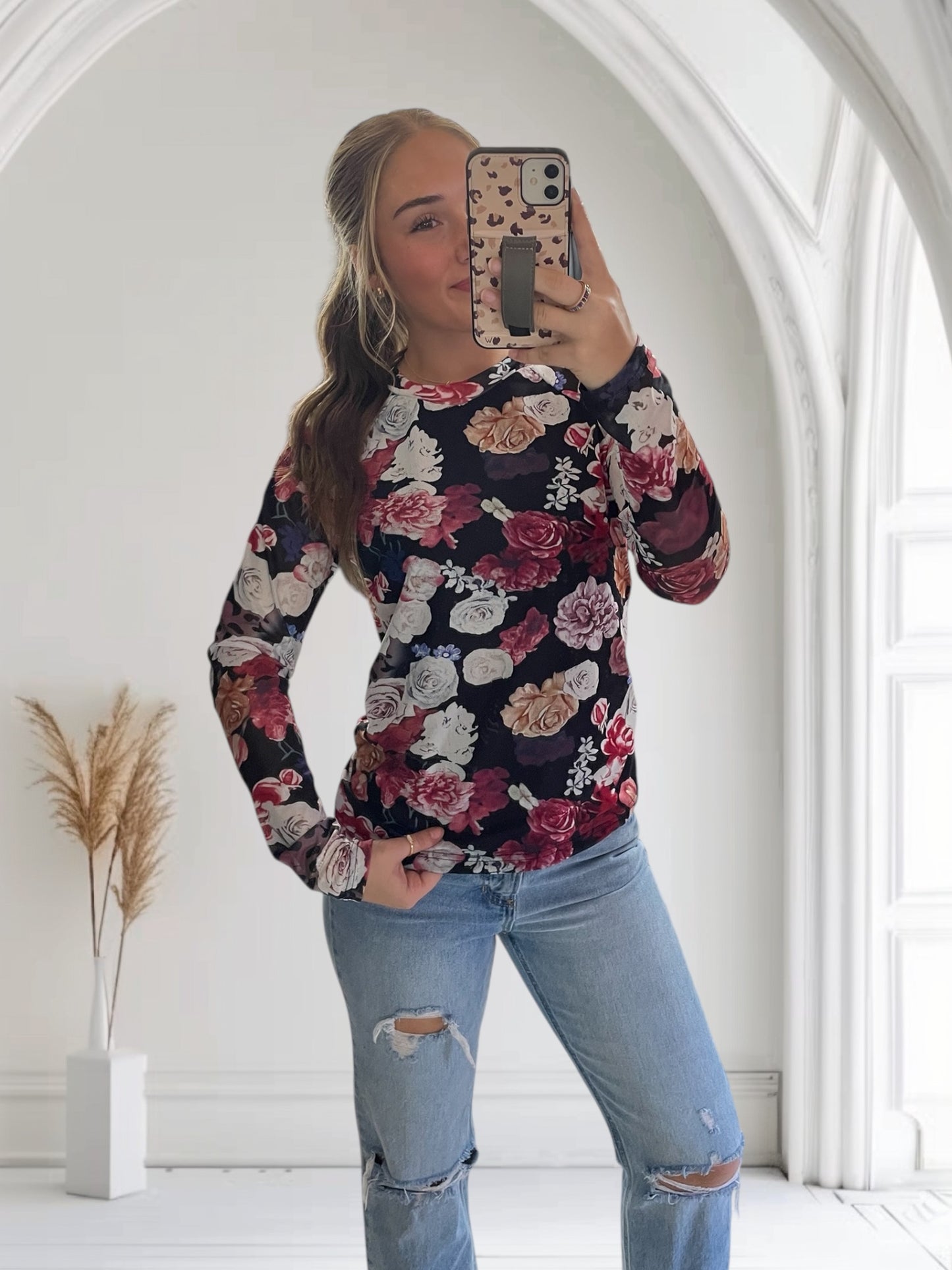 Flora Mesh Long Sleeve Top | Pink