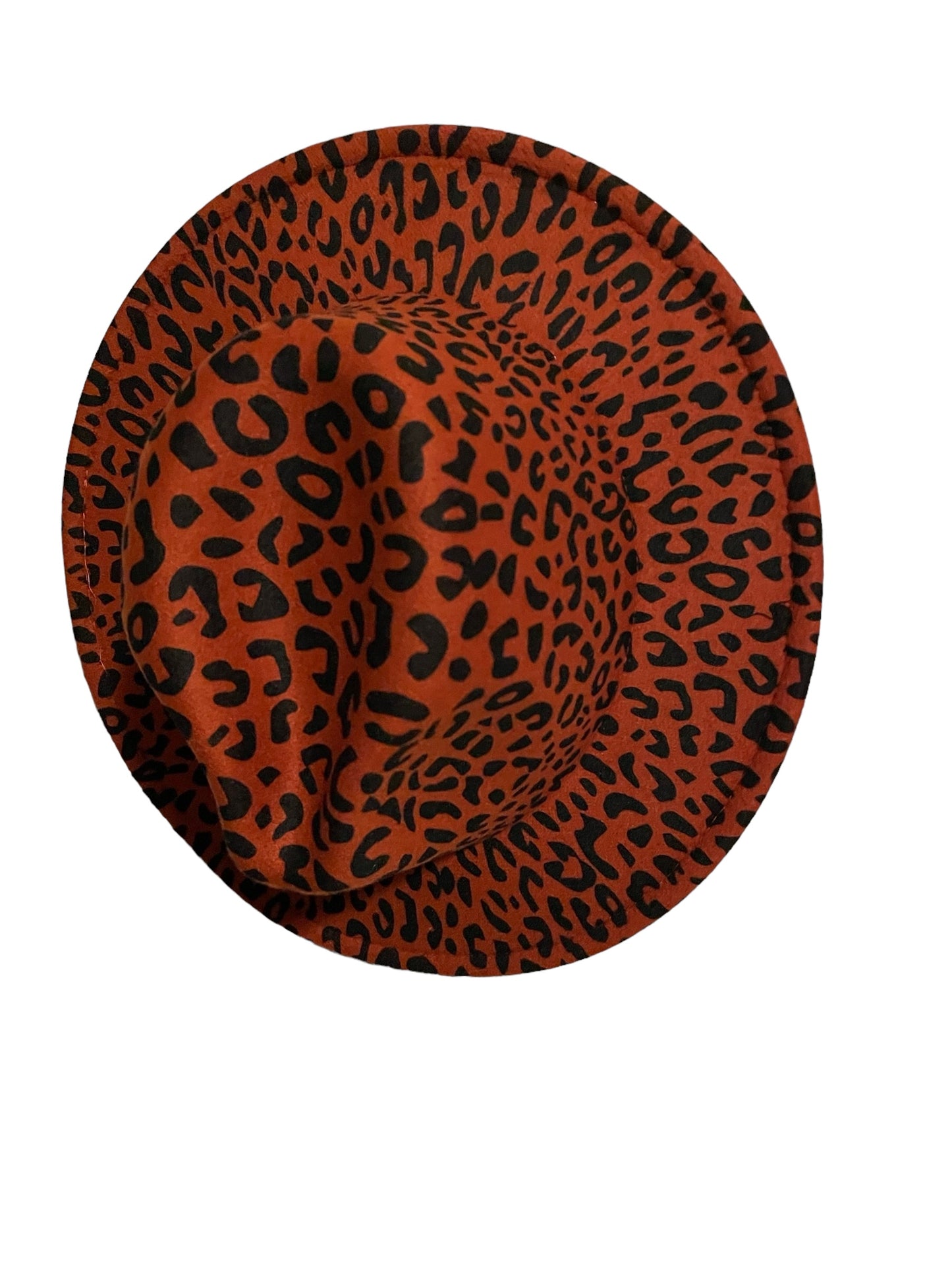 Faux Suede Orange Leopard Fedora Hat