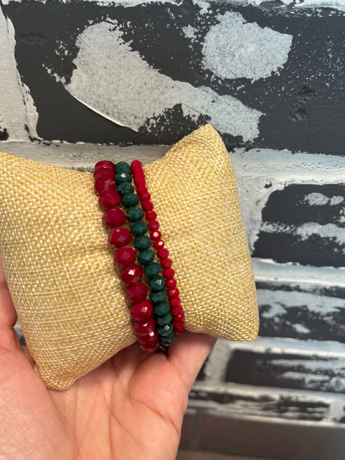Green and Red Beaded Bracelet Sets