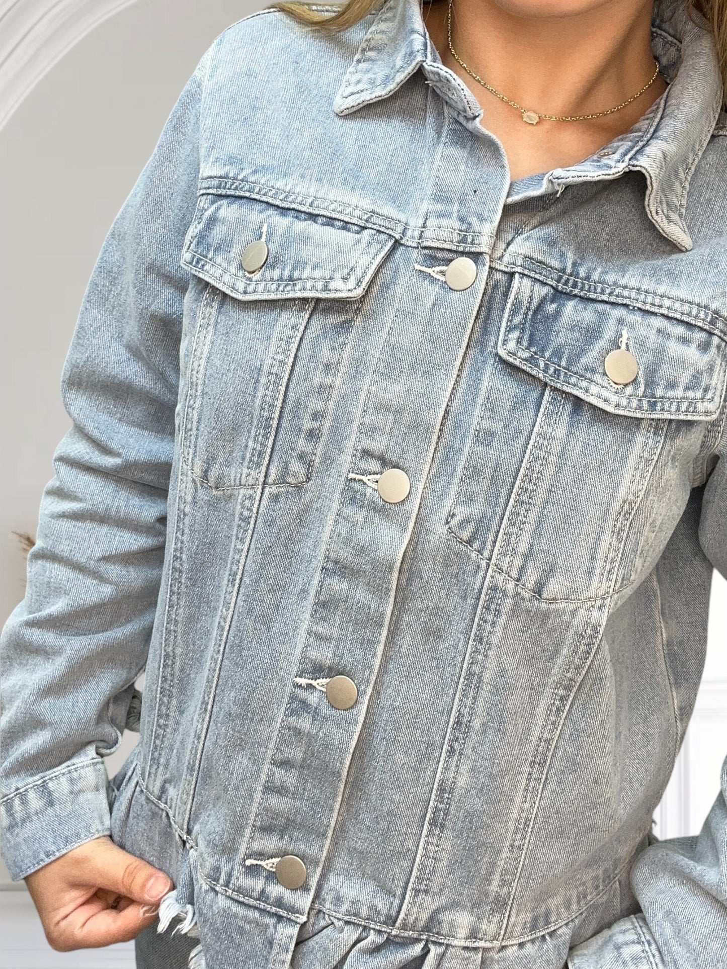 Distressed Ruffle Denim Jacket