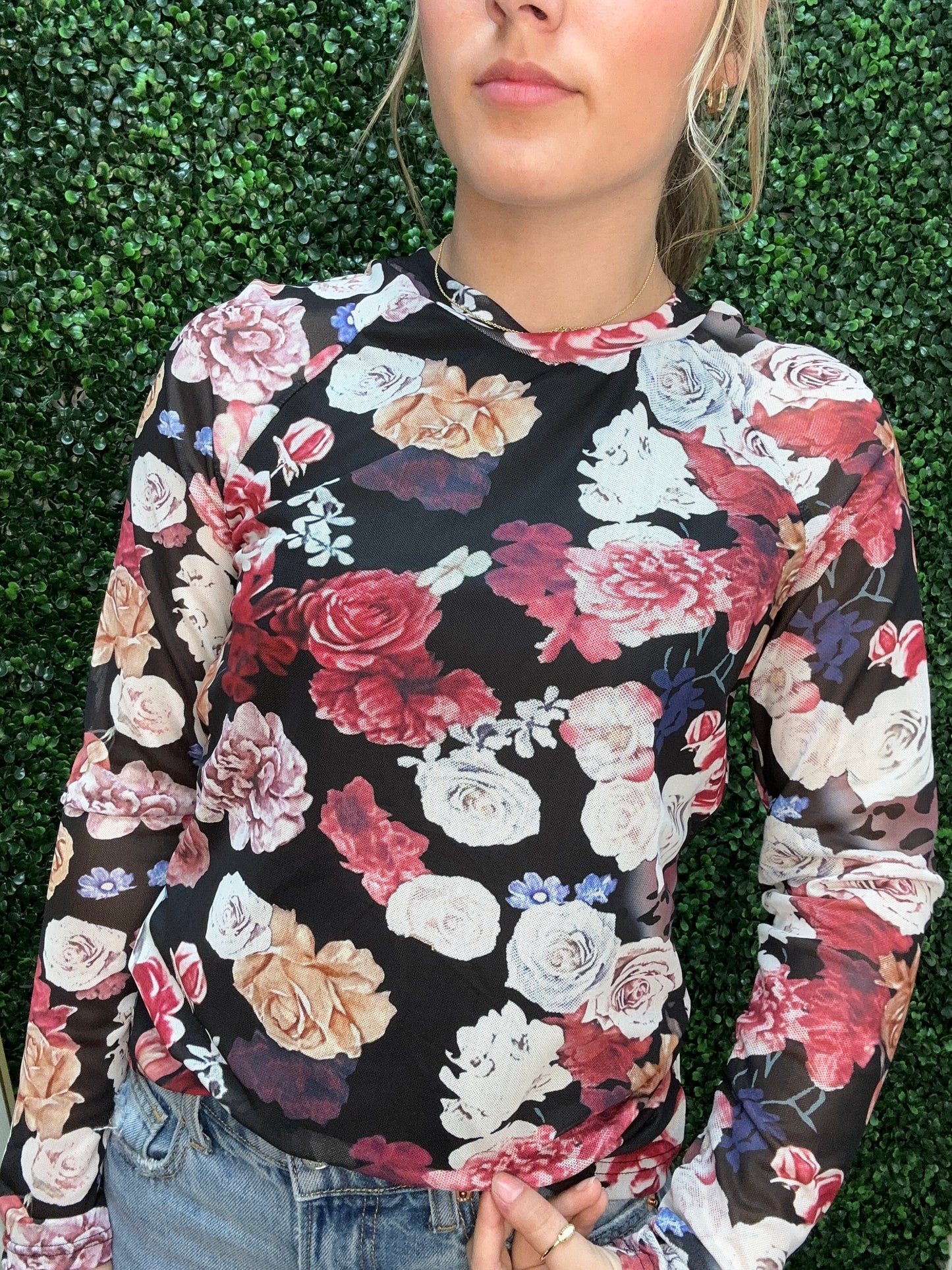 Flora Mesh Long Sleeve Top | Pink