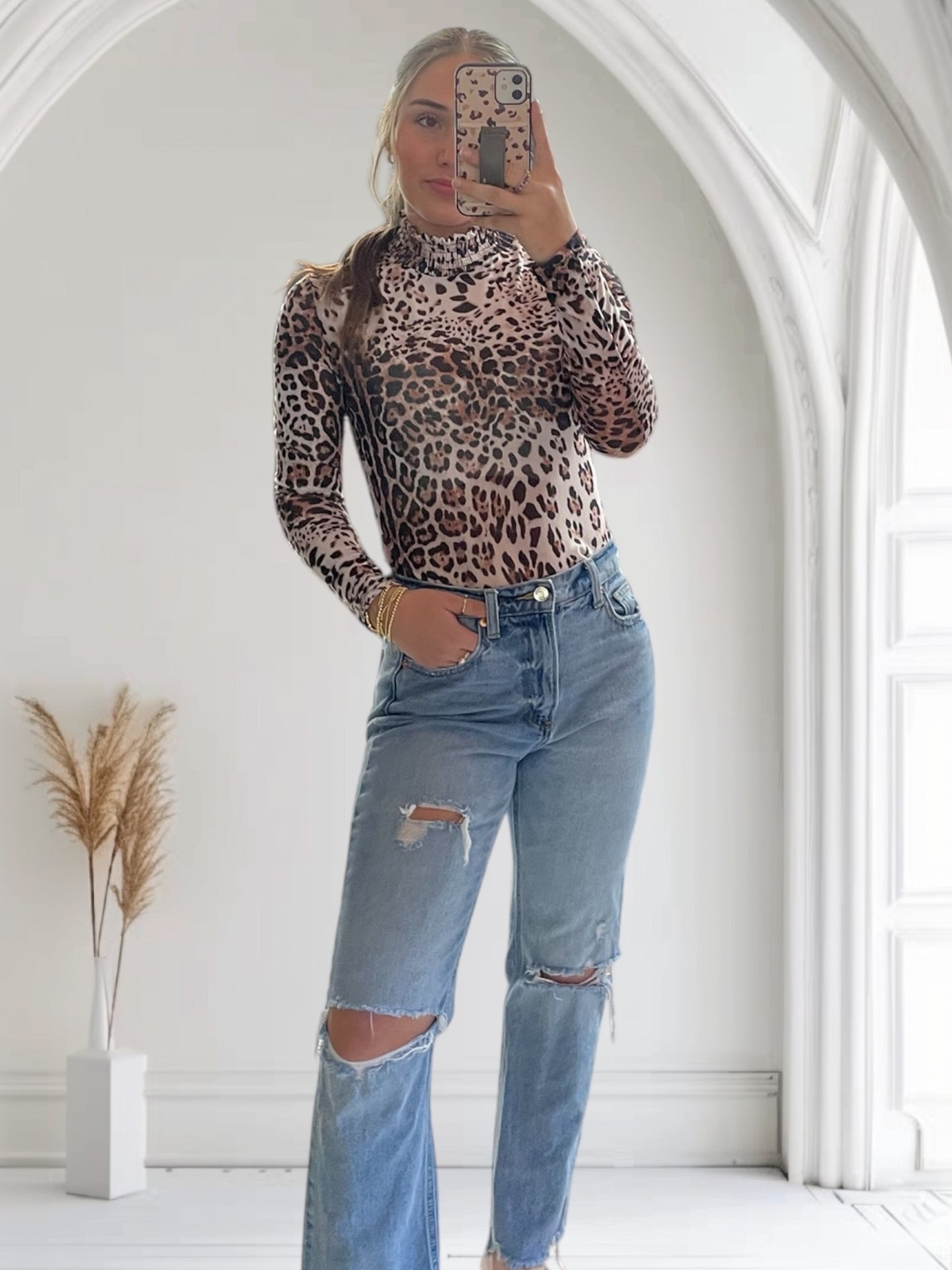 The Safari | Leopard Print Long Sleeve Mesh Bodysuit