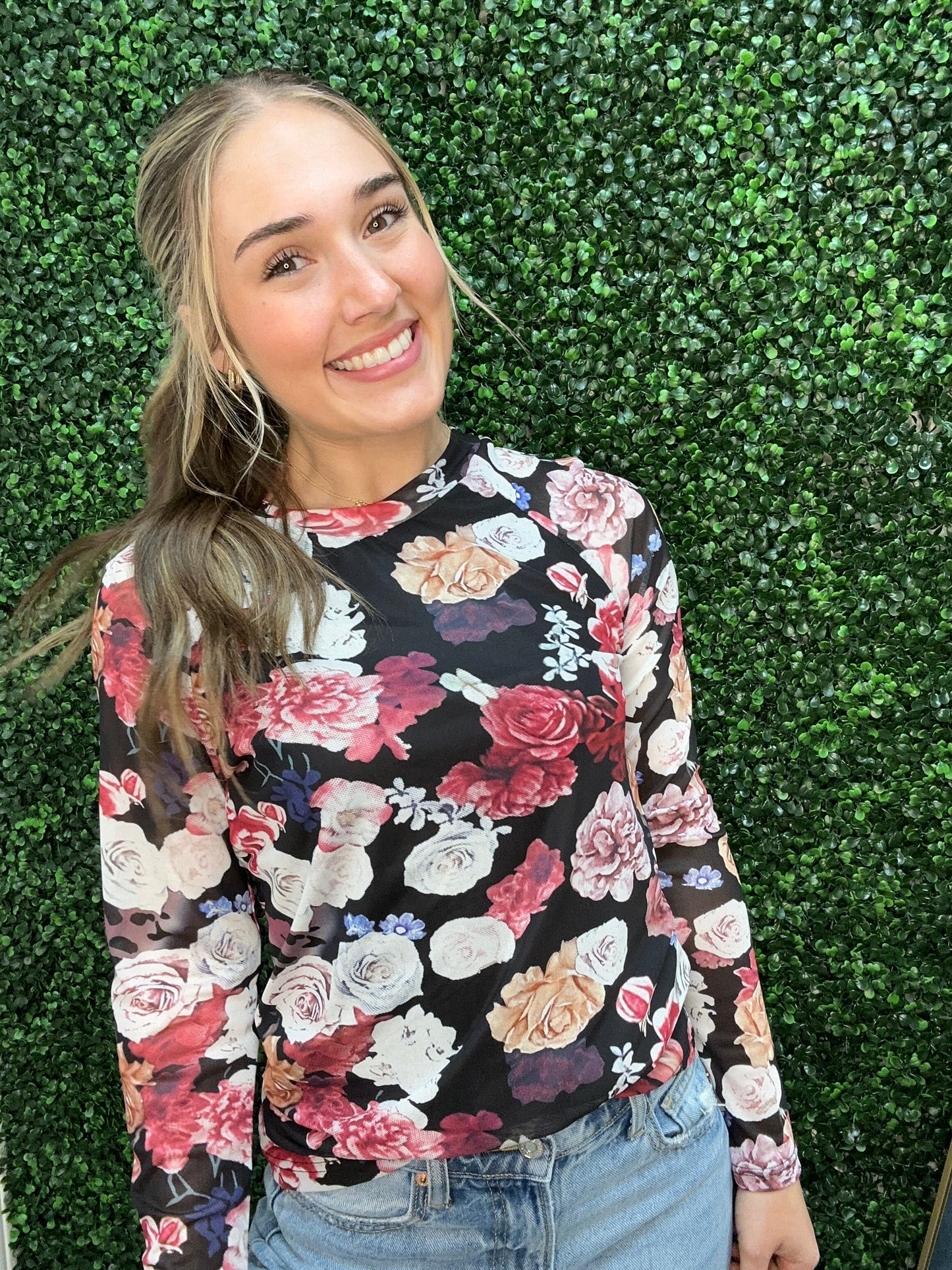 Flora Mesh Long Sleeve Top | Pink