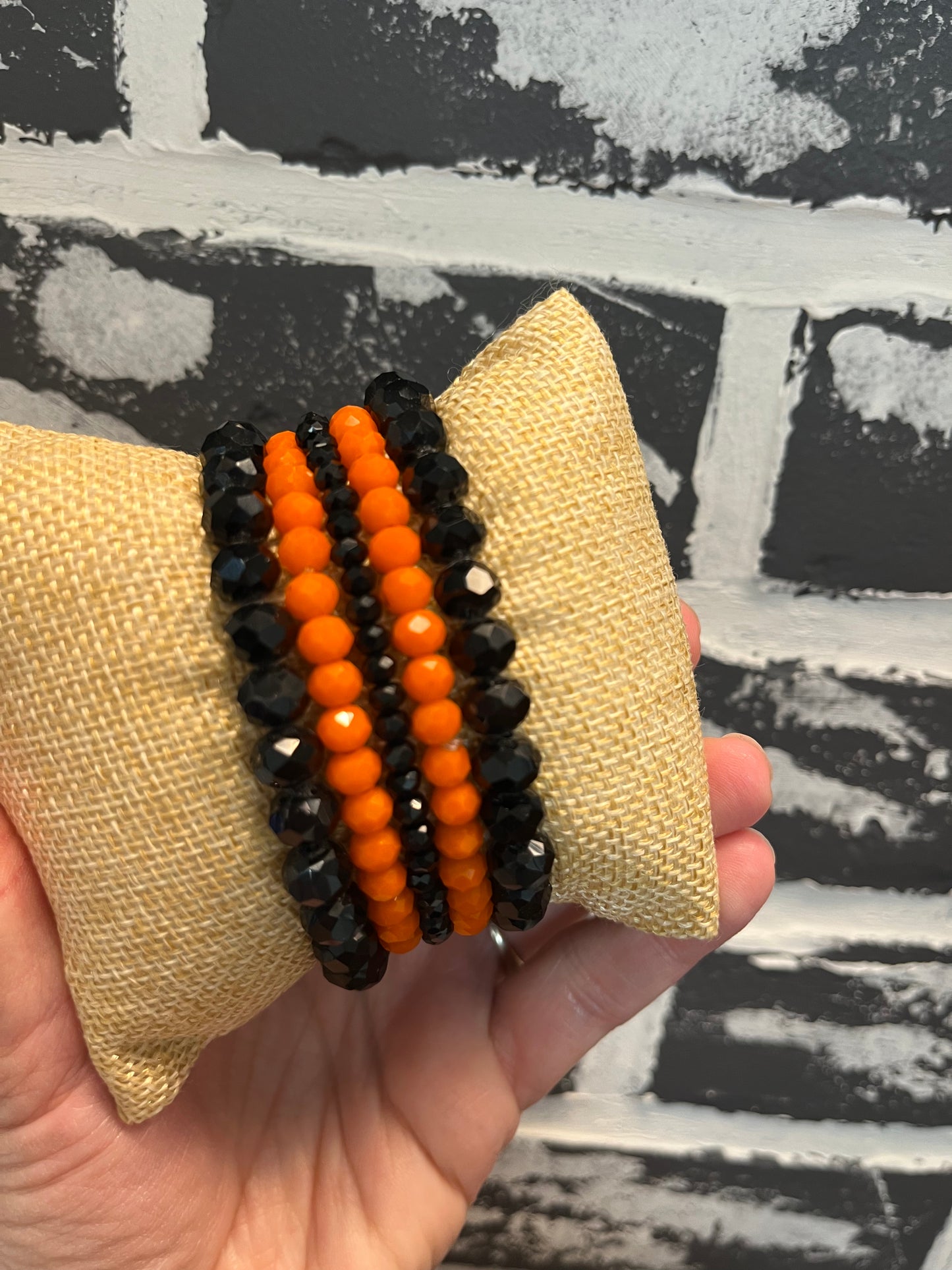 Black and Orange Beaded Bracelet Set