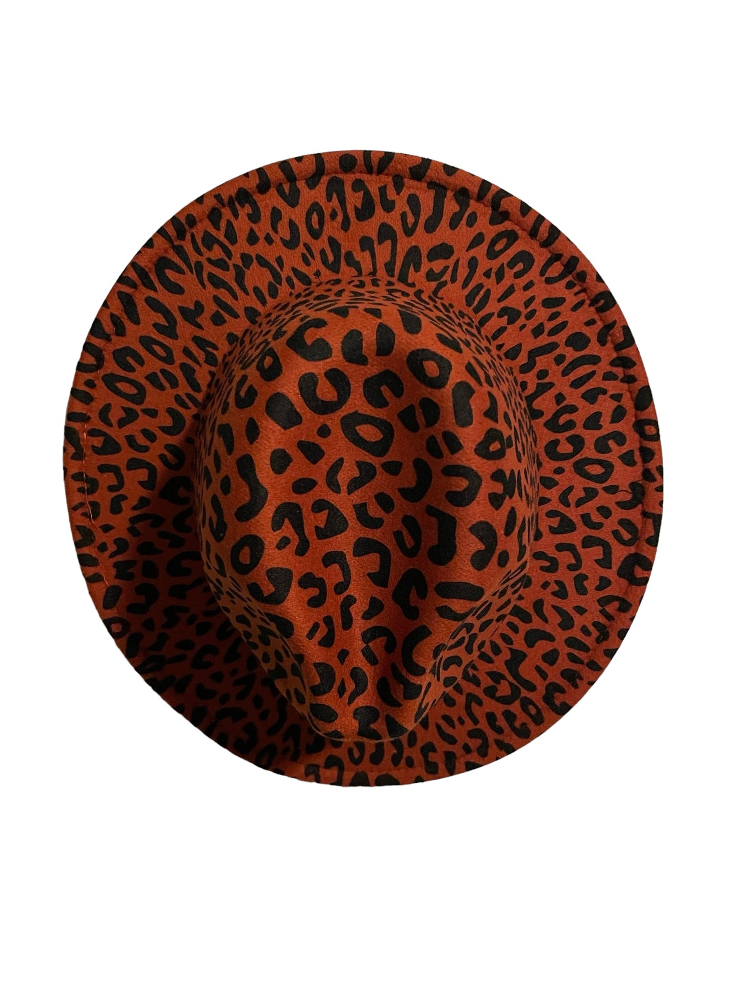 Faux Suede Orange Leopard Fedora Hat