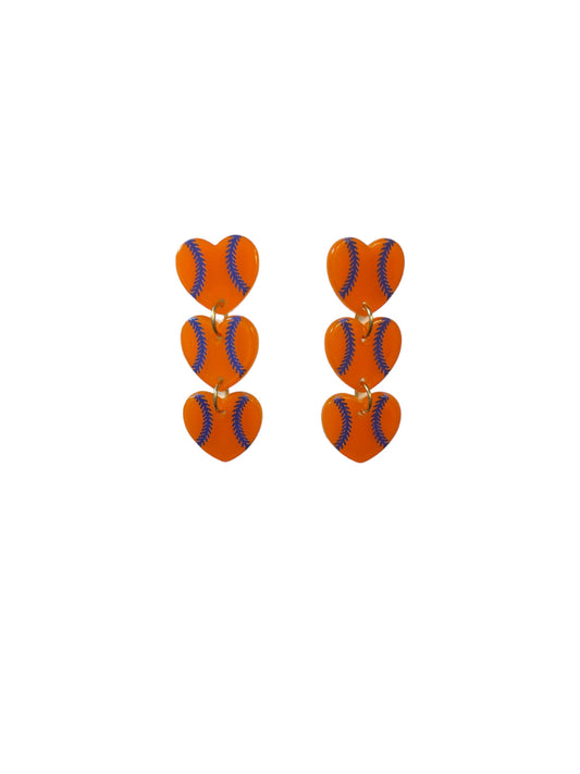 Heart Baseball Dangle Earrings | Orange