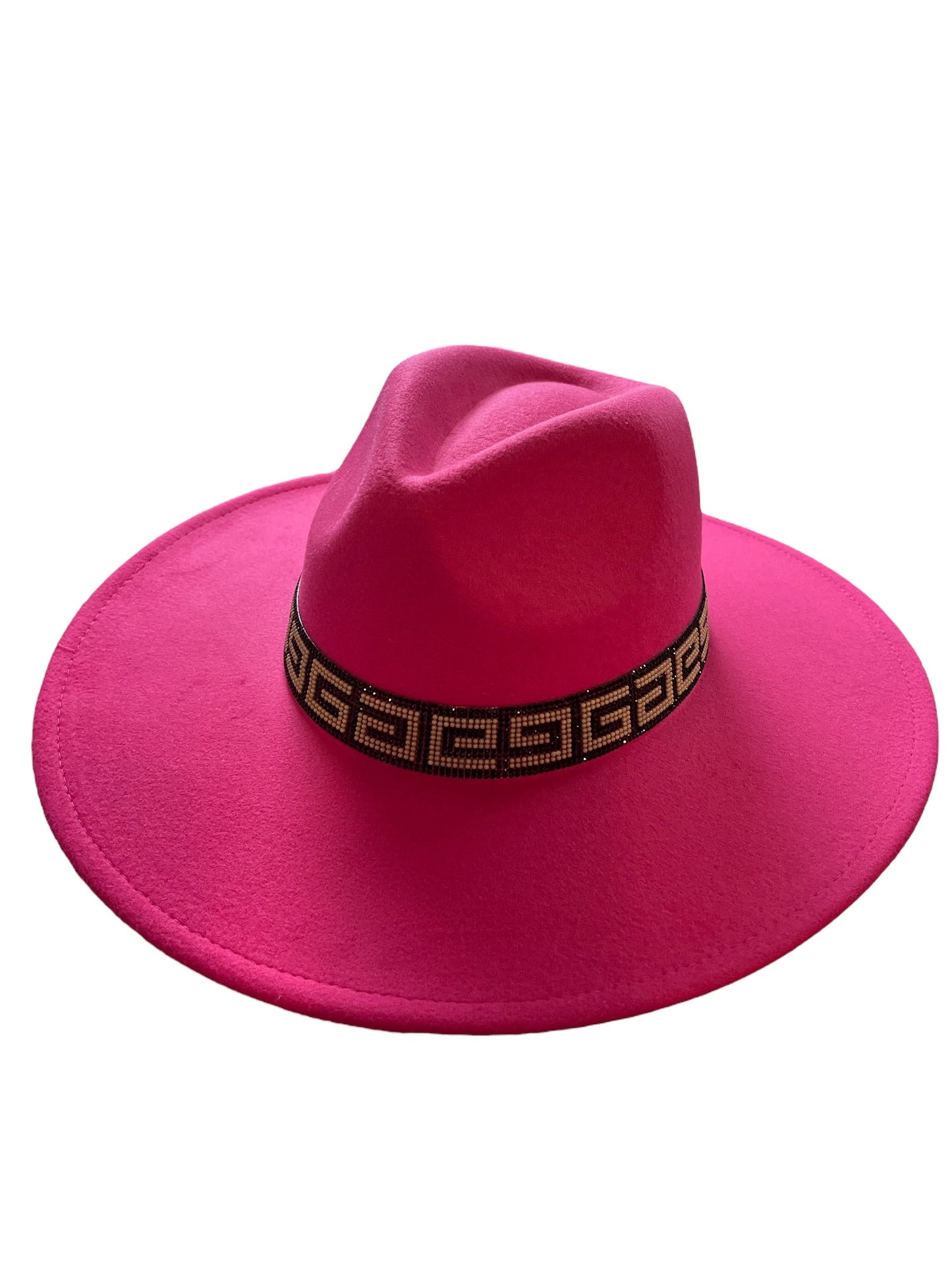 Pink Hat with Seed Bead Hat Band