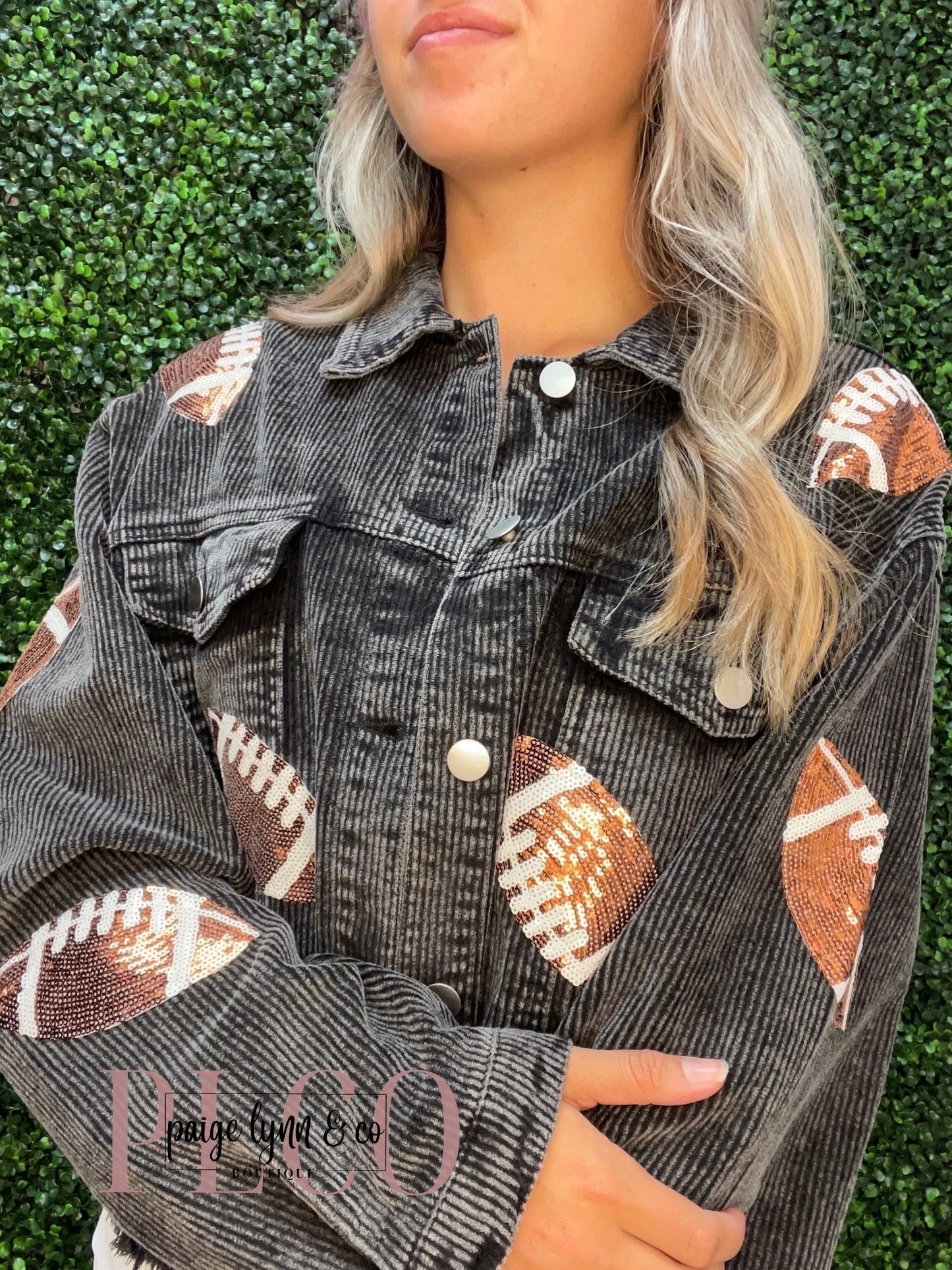 Corduroy Sequin Football Jacket - Black