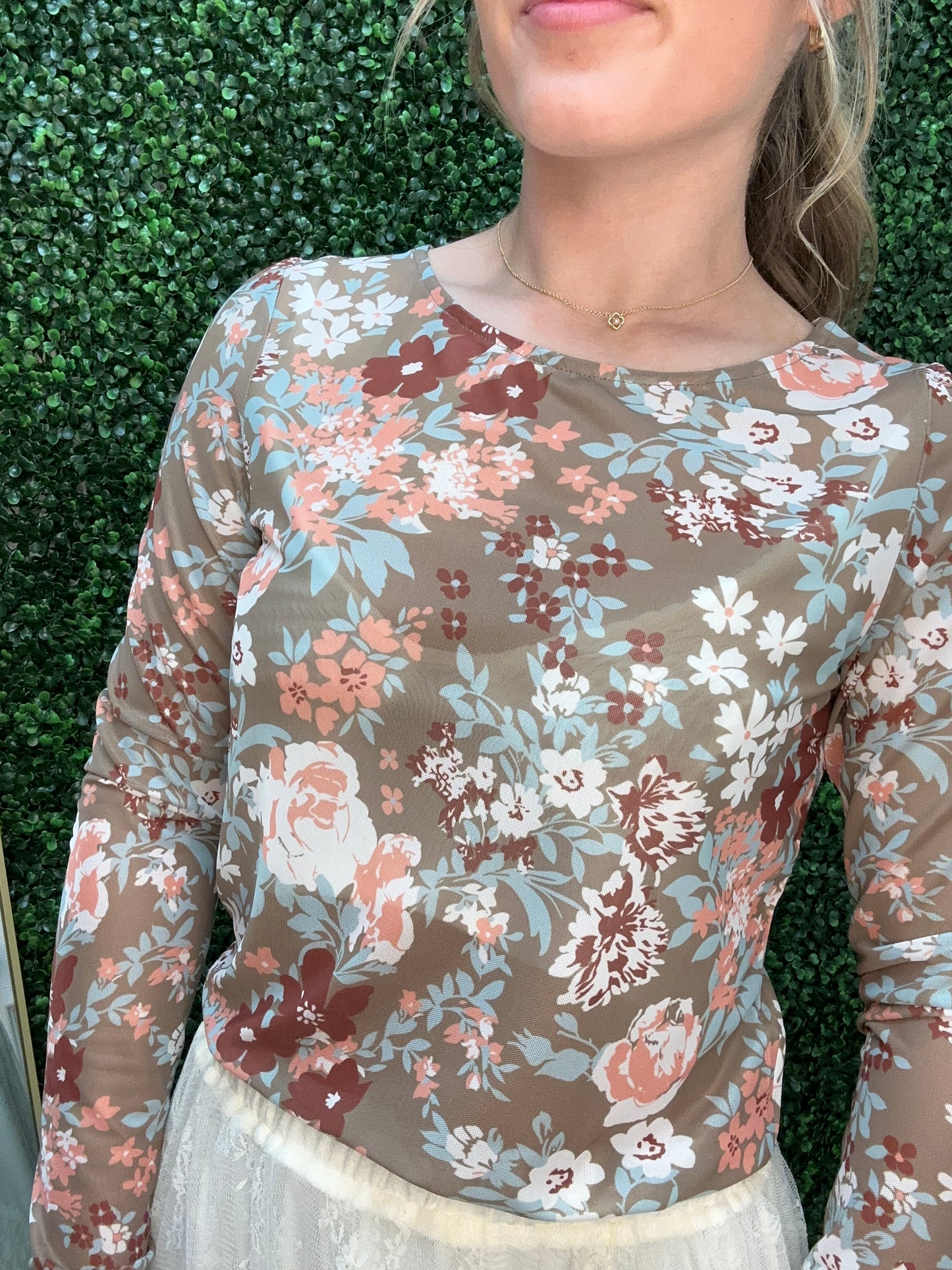 Flora Mesh Long Sleeve Top | Green