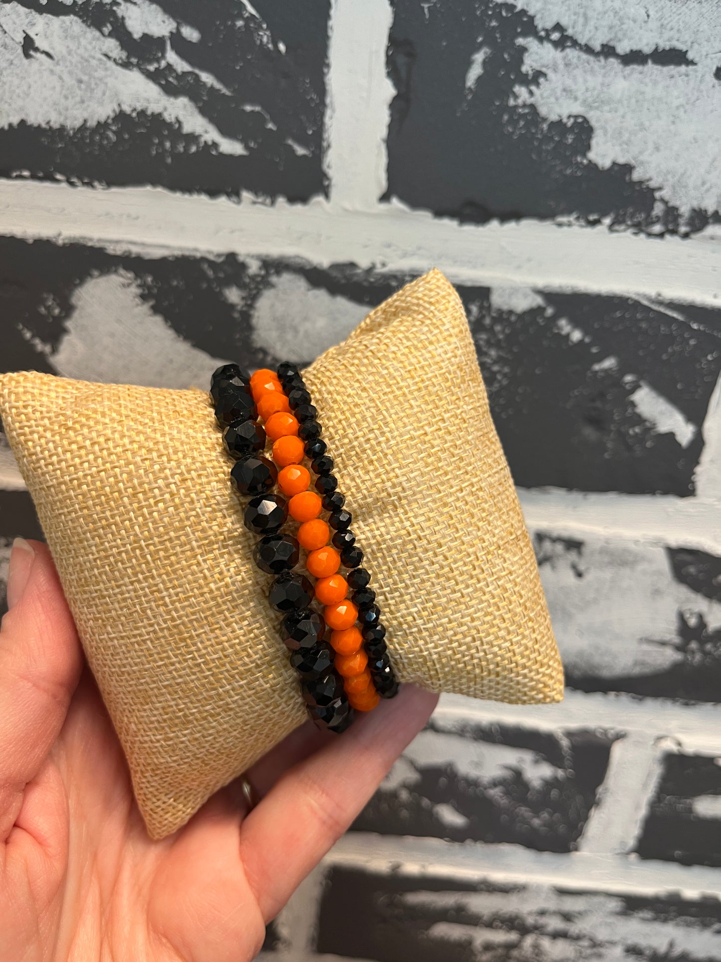 Black and Orange Beaded Bracelet Set