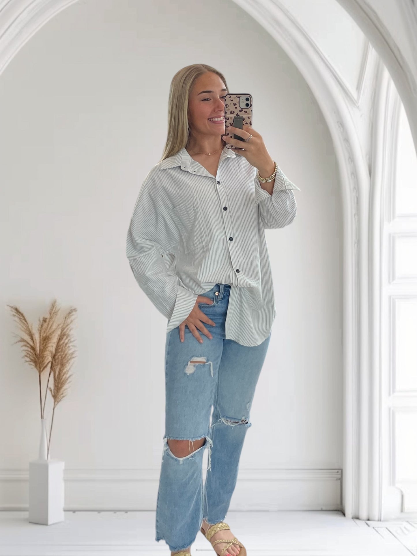 Black Stripe Button Down Top