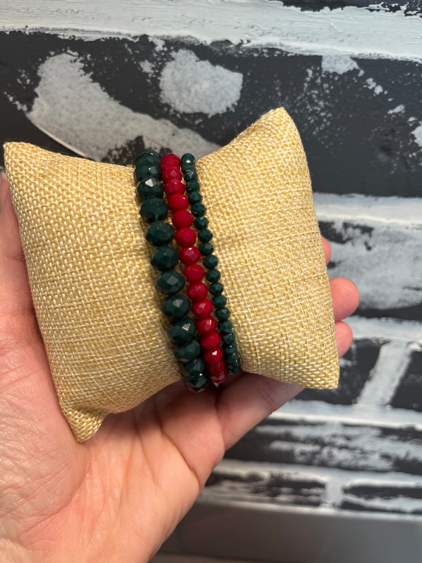 Green and Red Beaded Bracelet Sets