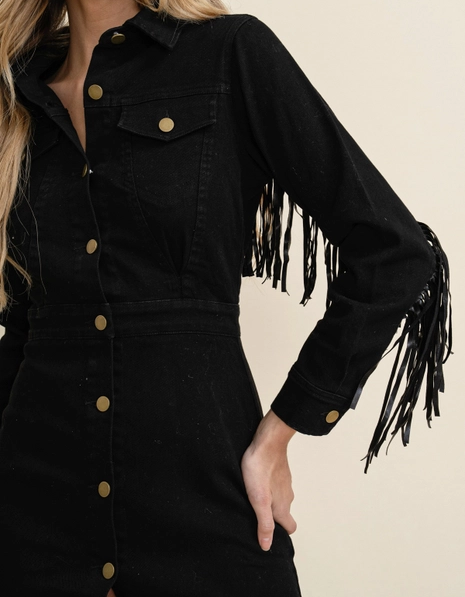 Fringe Distressed Button Up Dress