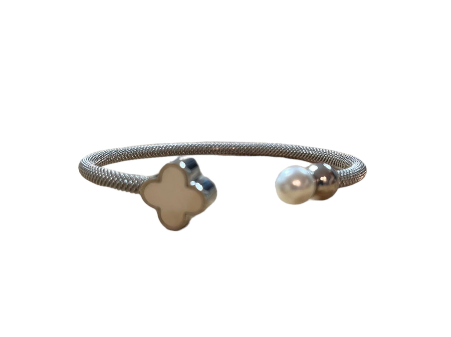 Silver and Pearl Cuff Bangle Bracelet