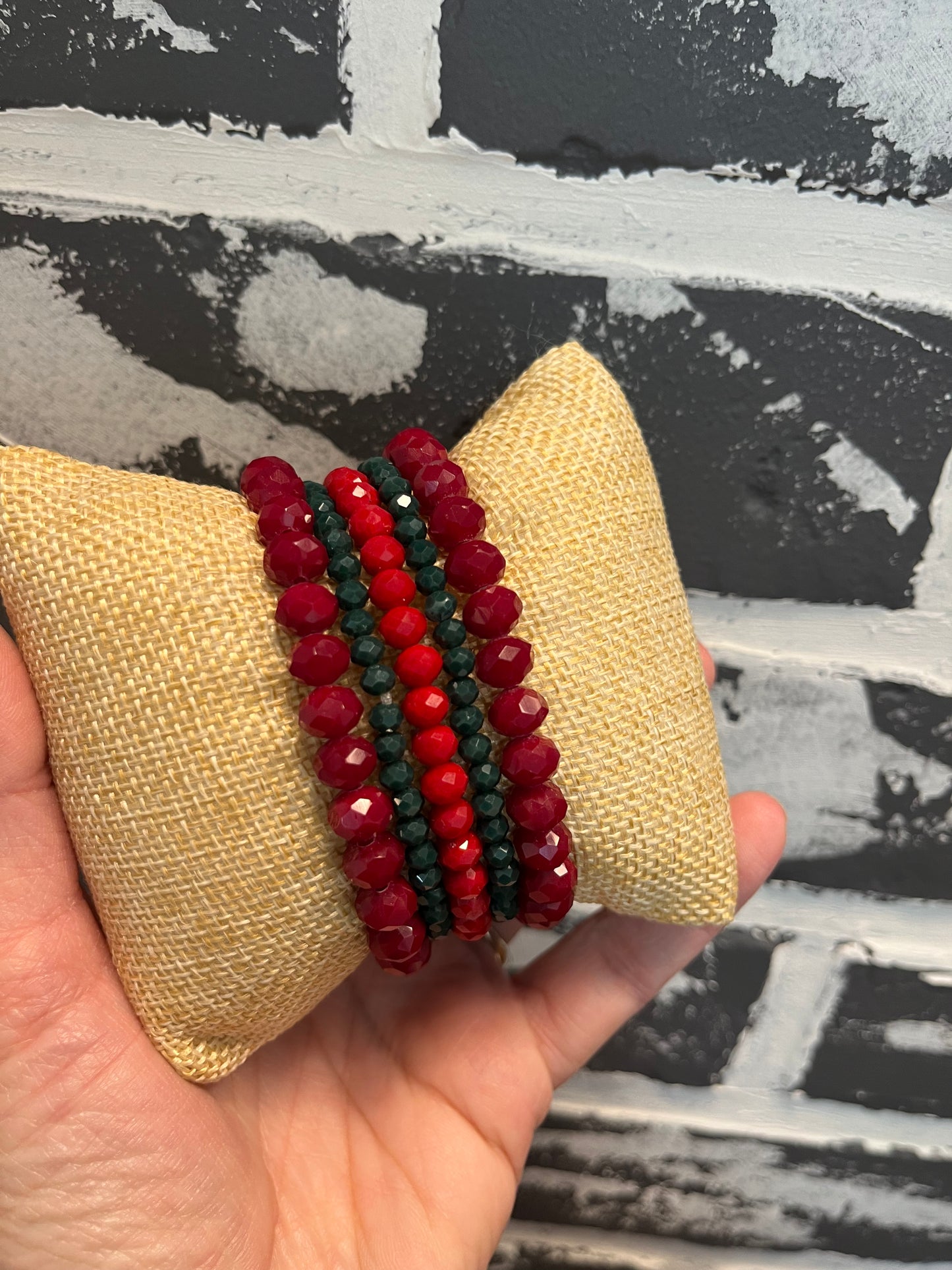 Green and Red Beaded Bracelet Sets