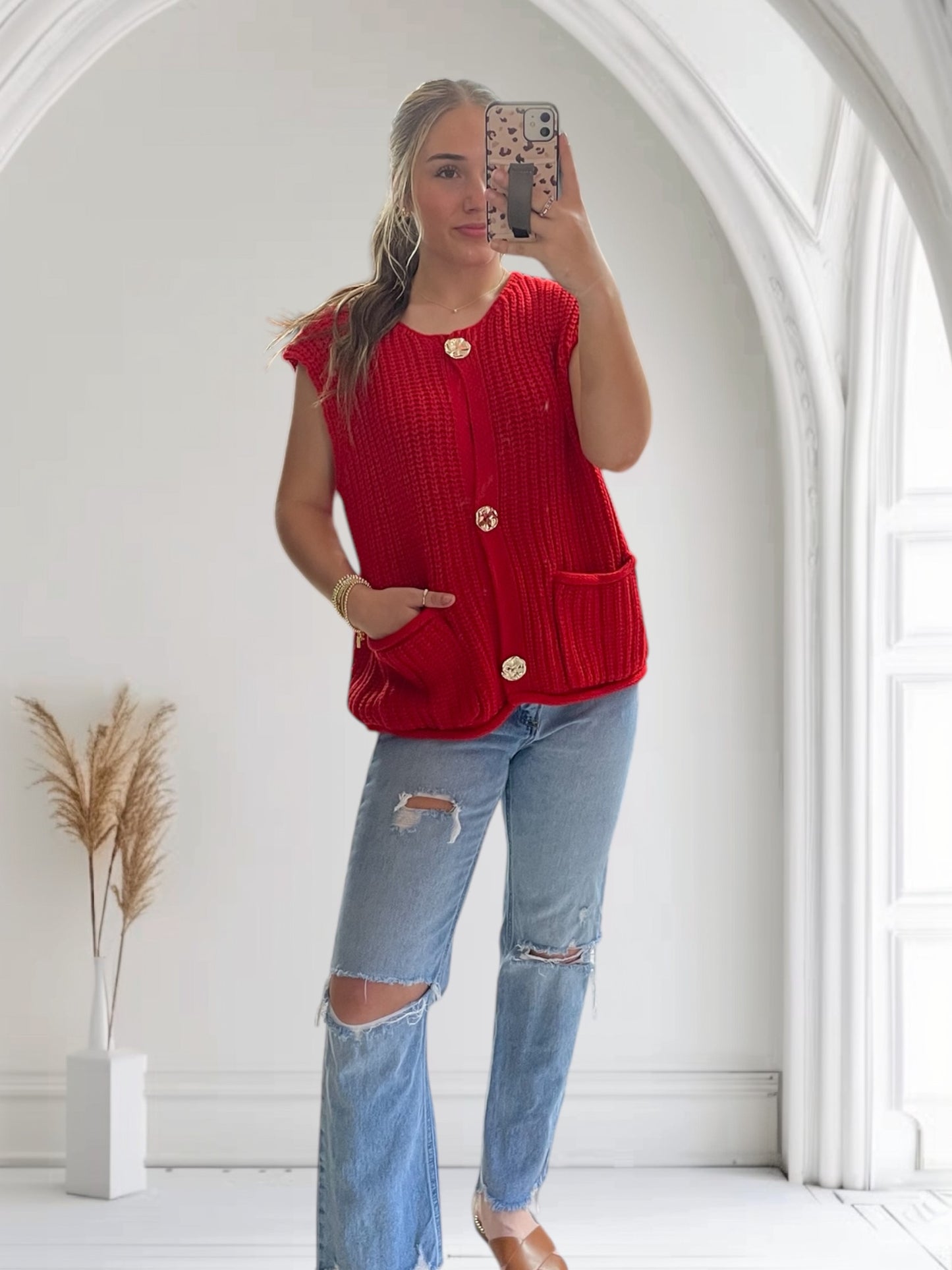 The Flirt-Button Down Sweater Vest | Fiery Red