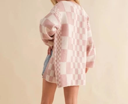 Checkered Cardigan - Mauve