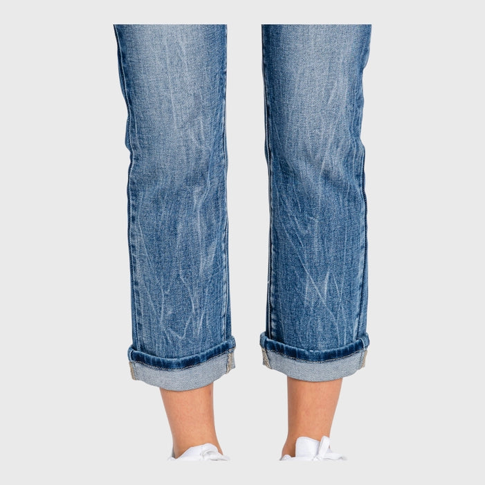 Petra153 High Rise Stretch Straight Jeans with Cuffed Hem