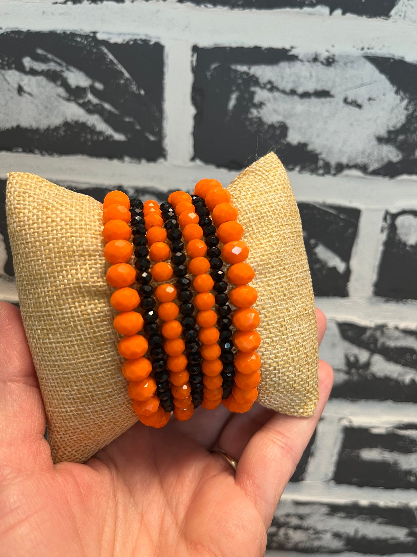 Black and Orange Beaded Bracelet Set