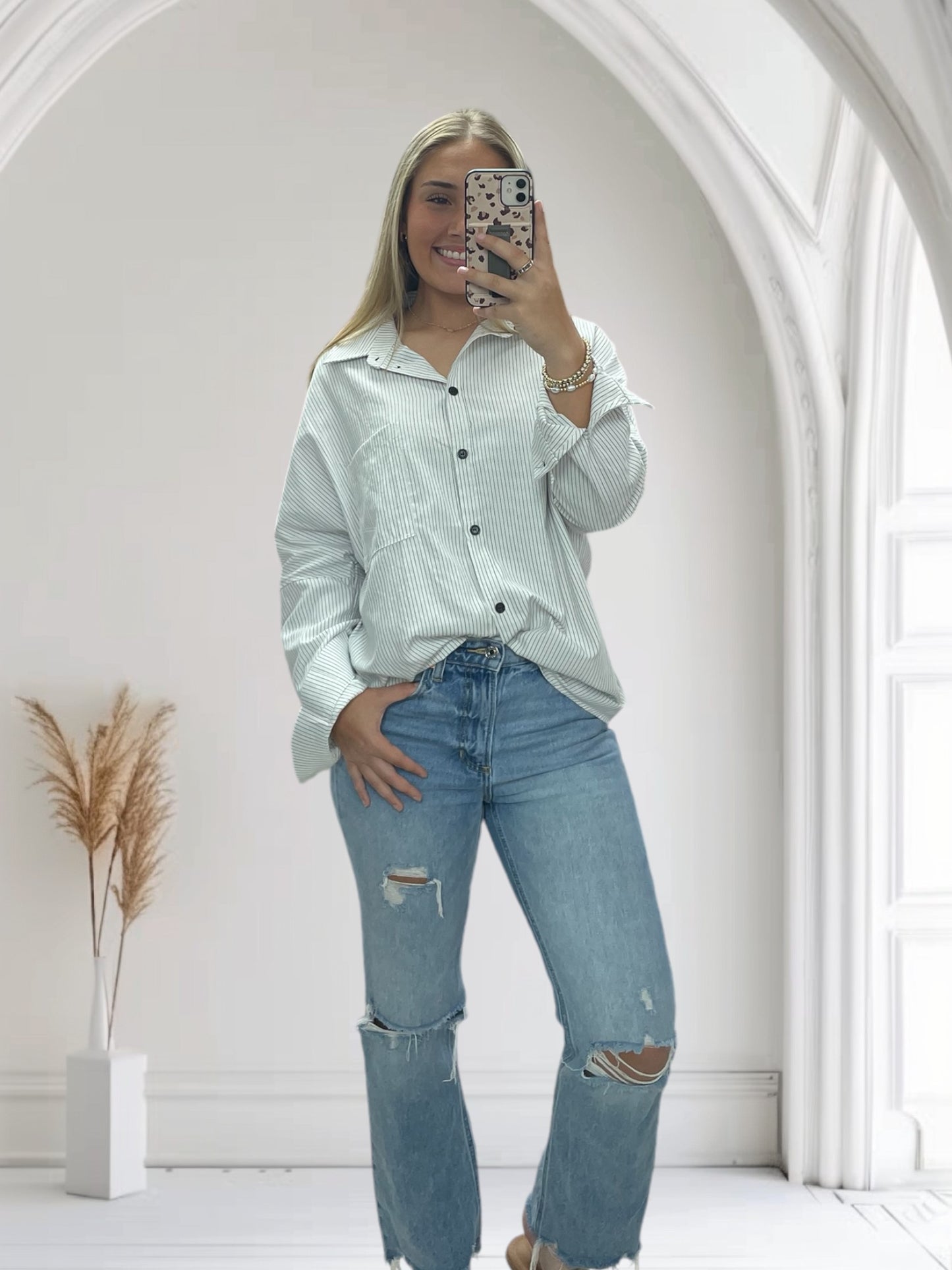 Black Stripe Button Down Top