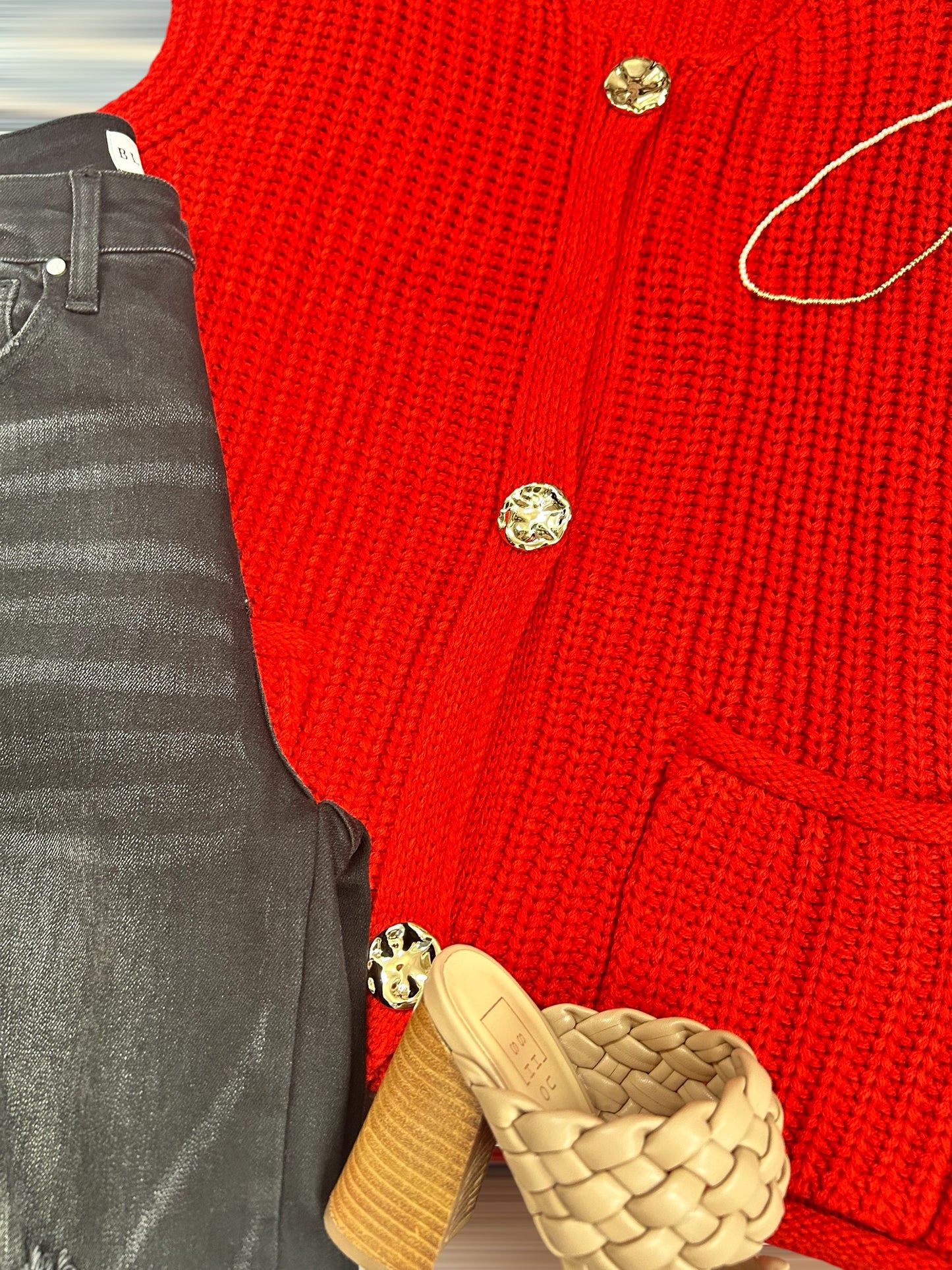 The Flirt-Button Down Sweater Vest | Fiery Red