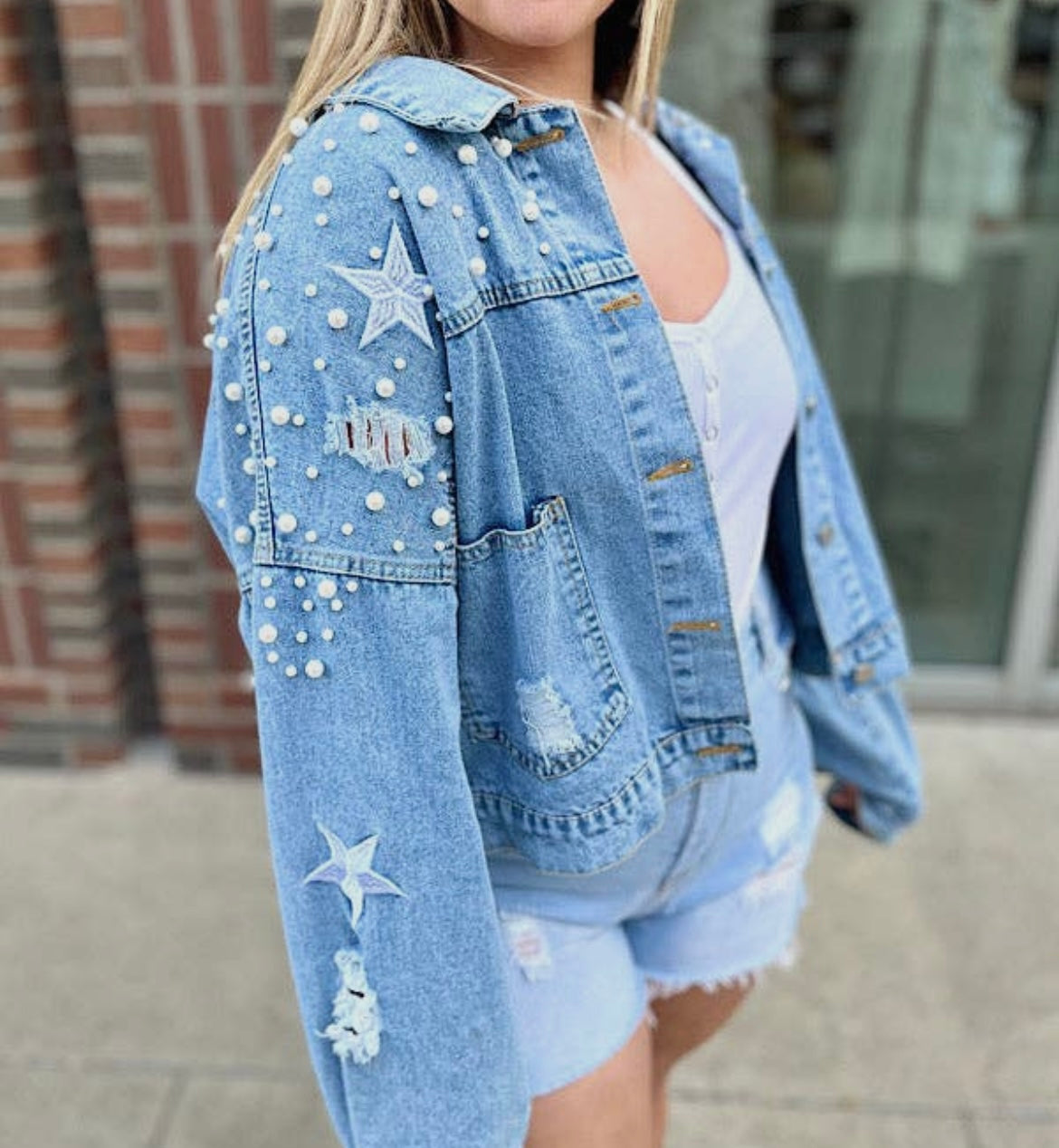 Haven Pearl Studded Denim Jacket