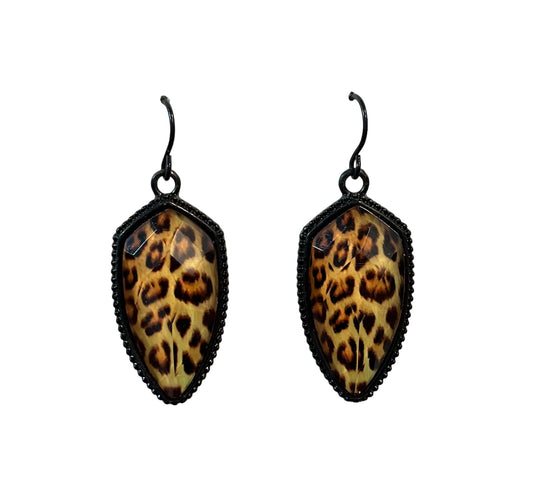 Black and Leopard Print Crescent Earrings