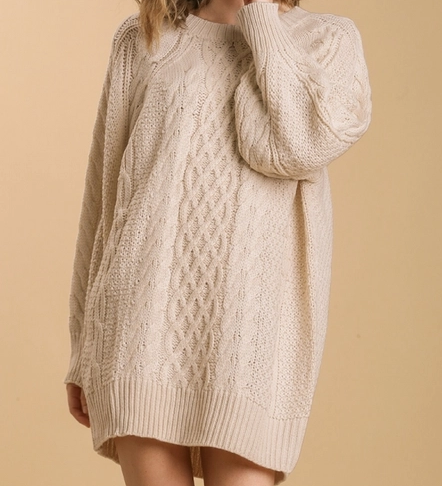 Copy of Round Neck Cable Knit Sweater Dress - Ivory Paige Lynn & Co. Copy of Round Neck Cable Knit Sweater Dress - Ivory Paige Lynn & Co.
