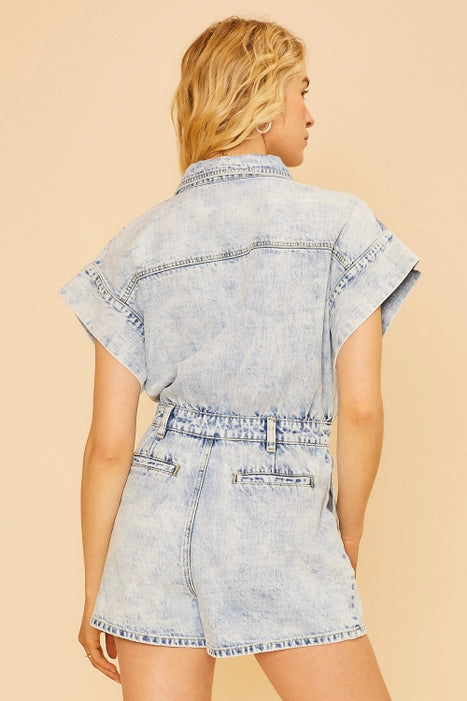 Pleated Detail Denim Romper