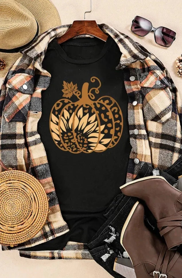 Sunflower Pumpkin Graphic Tee - Black