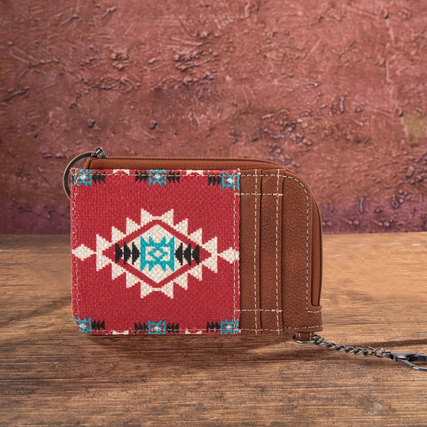 Wrangler Southwestern Mini Zip Card Case - Burgundy