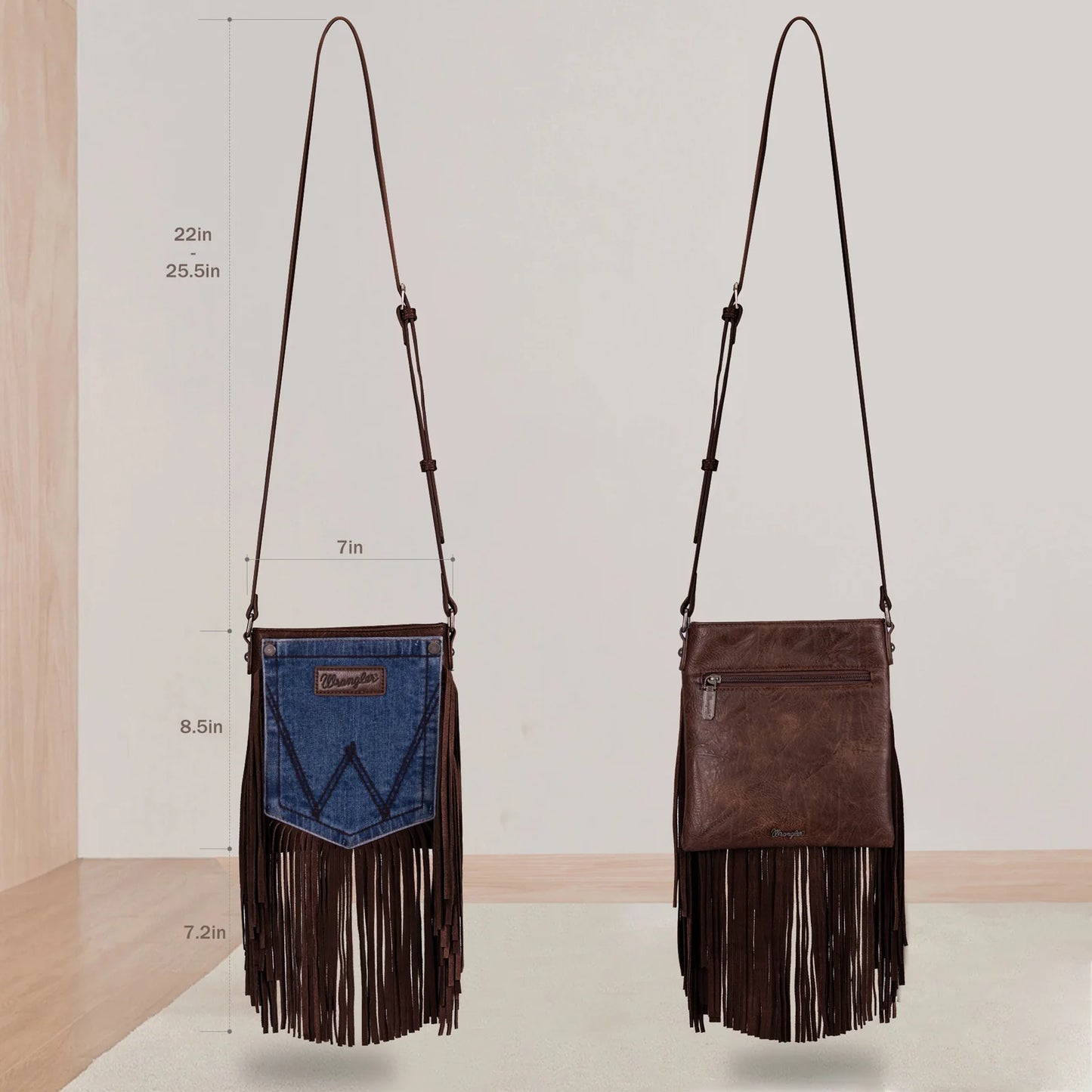 Wrangler Leather Fridge Denim Jean Pocket Crossbody - Coffee