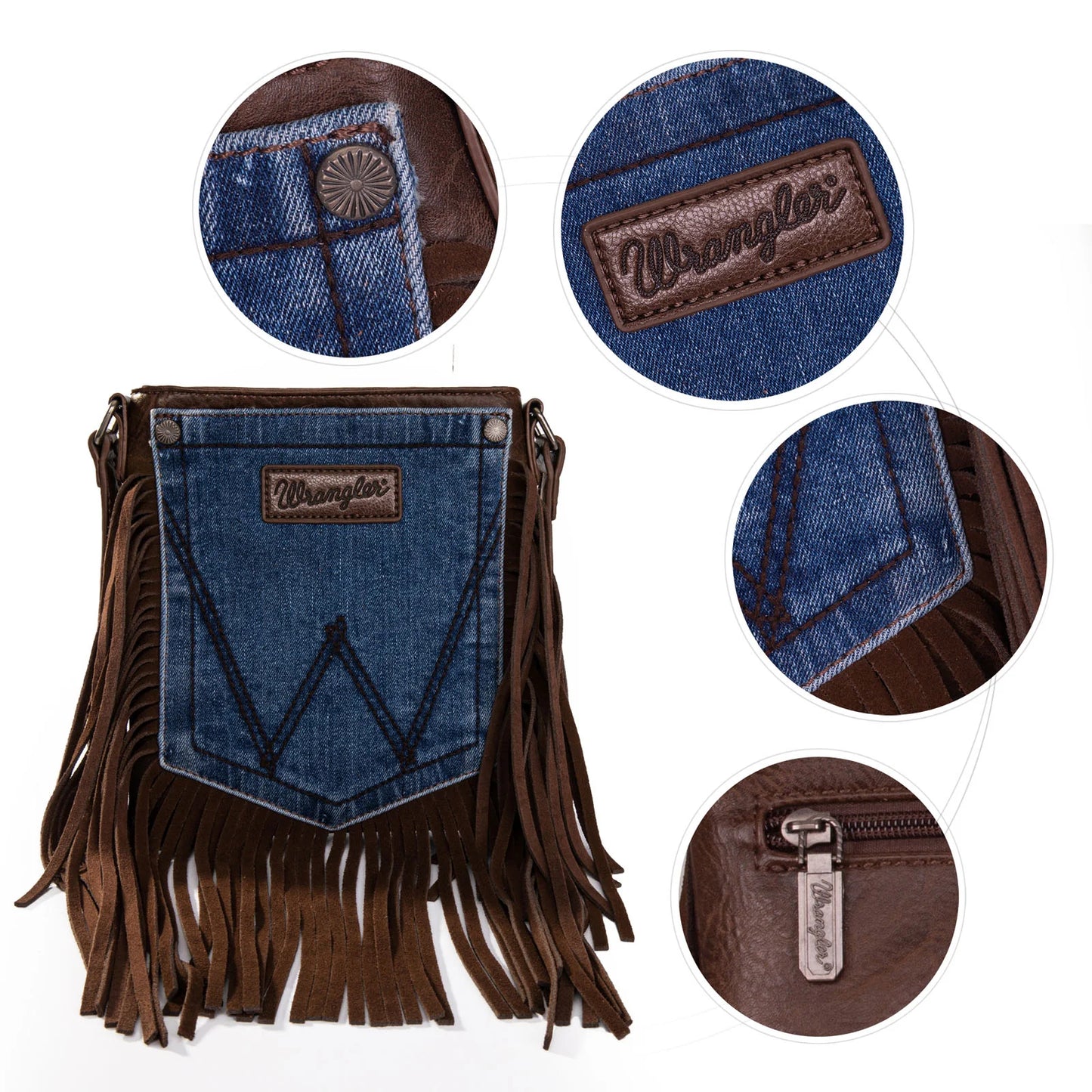 Wrangler Leather Fridge Denim Jean Pocket Crossbody - Coffee