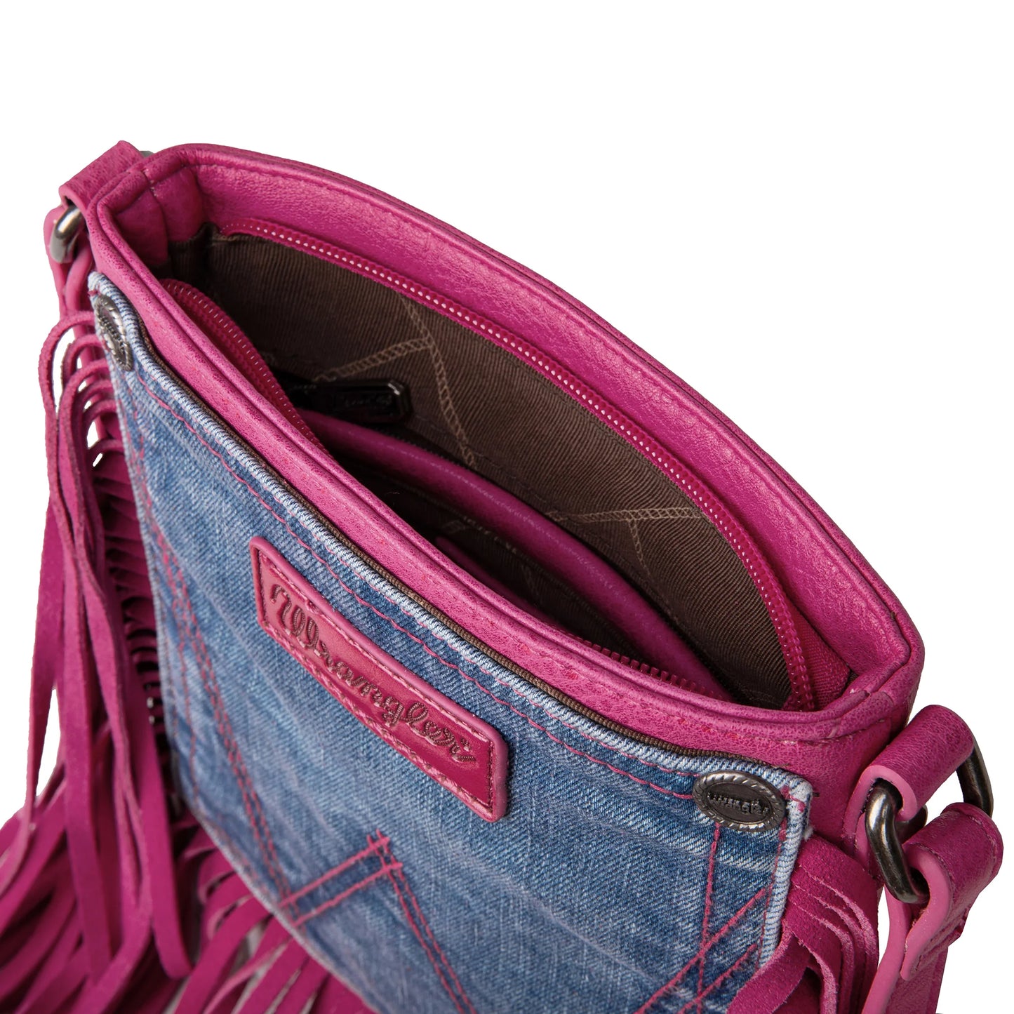 Wrangler Leather Fridge Denim Jean Pocket Crossbody - Pink lol