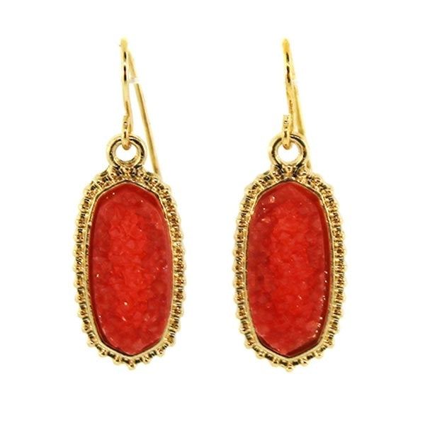 Druzy Dangle Earring-Red