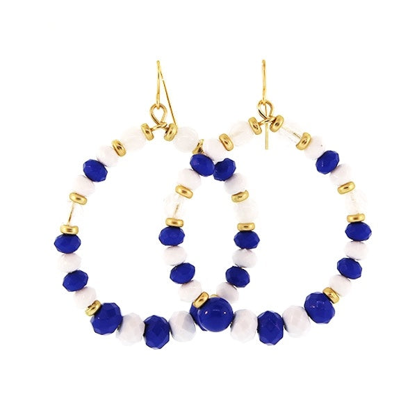 Blue, White and Gold Bead Earrings