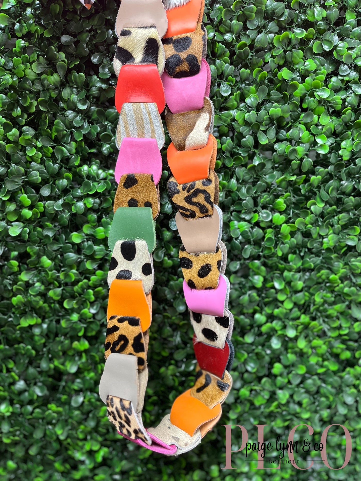 Leather Hair on Hide Patchwork Animal Print Strap