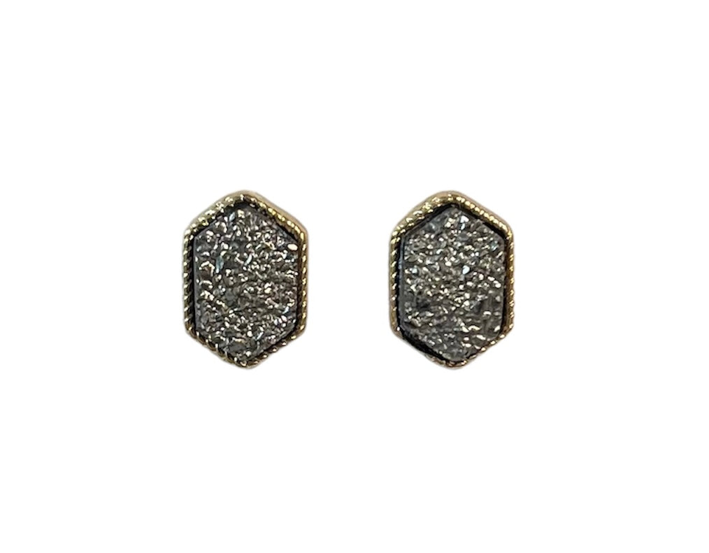 Druzy Stud Earrings-Gunmetal