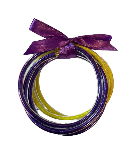 Purple and Yellow Glitter Bangle Bracelet Set