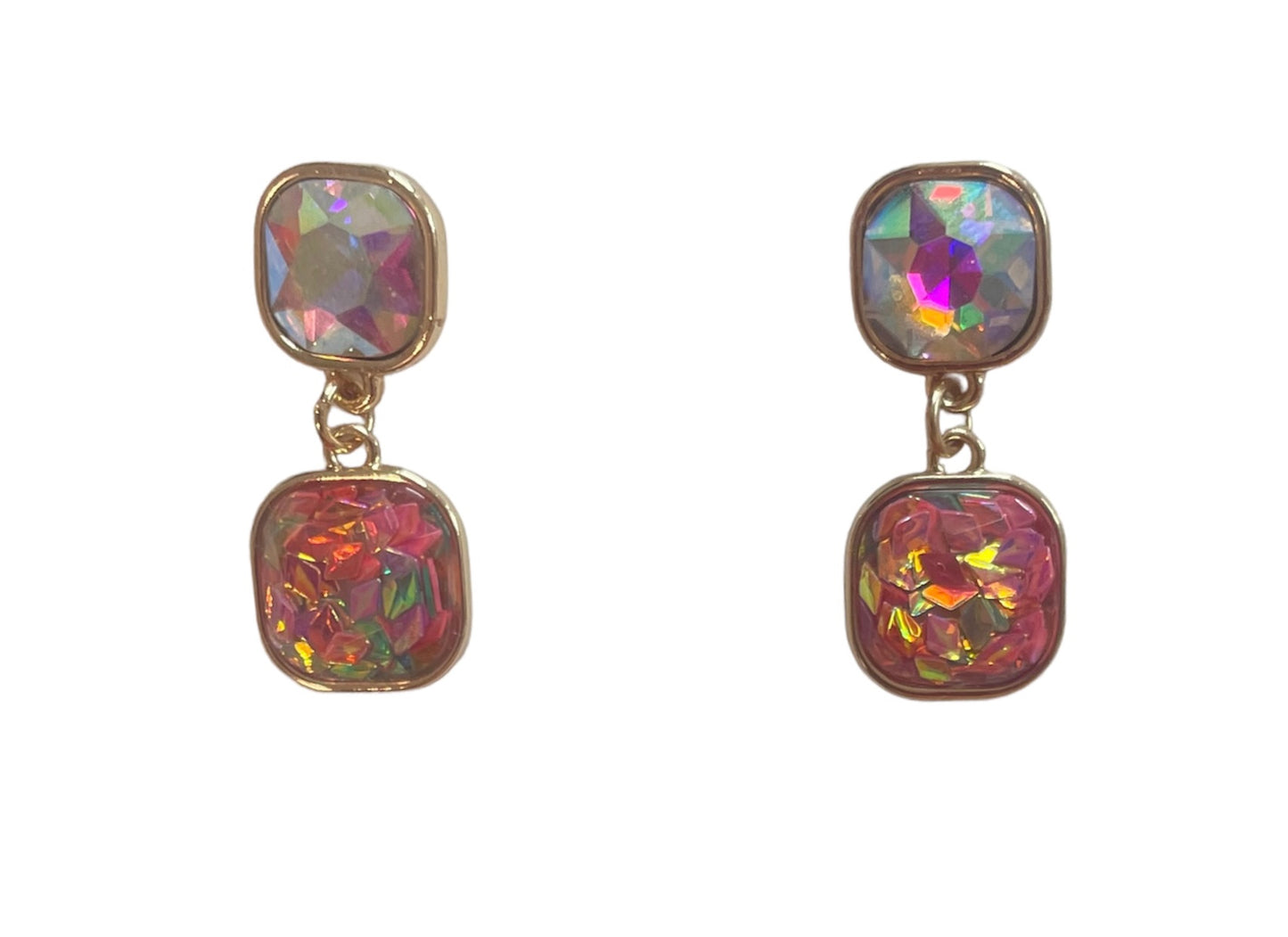 Pink Square Dangle Earrings