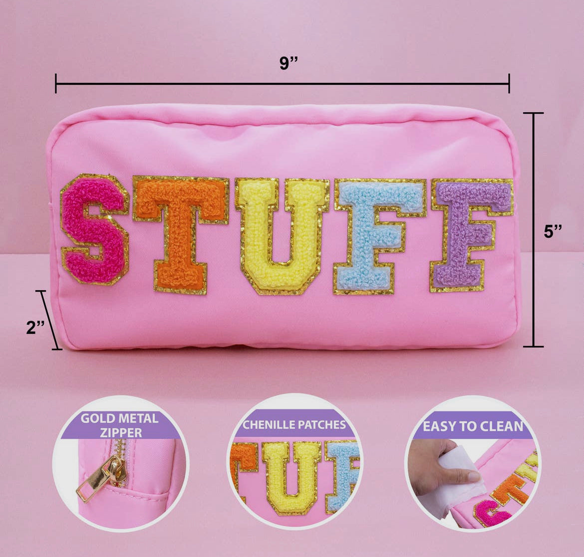 Preppy Chenille Letter Travel Pouch - Stuff
