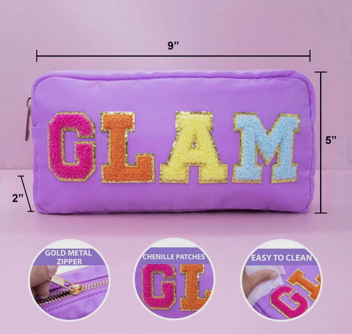 Preppy Chenille Letter Travel Pouch - Glam