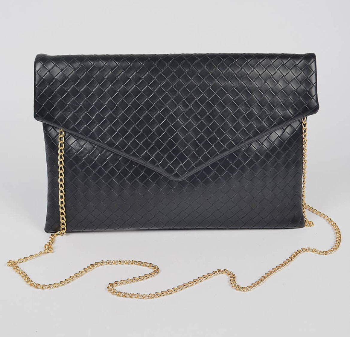 Envelope Woven Braid Clutch-Black