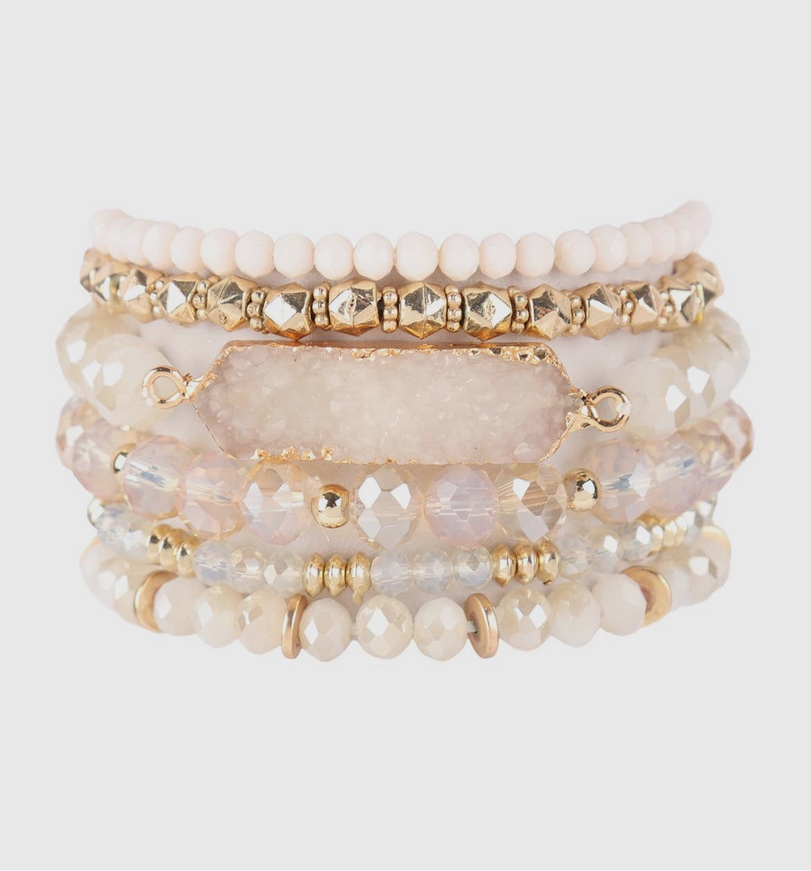 Druzy Oval Bead Stacked Bracelet - Ivory