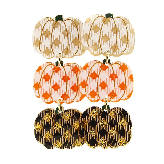Stacked Pumpkin Earrings-Plaid