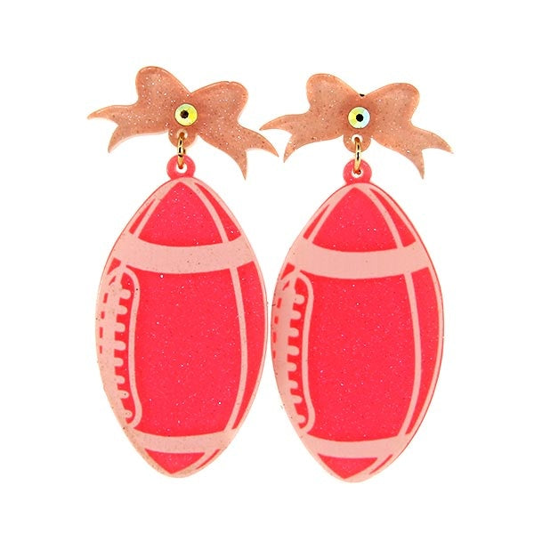 Pink Glitter Resin Football Earrings